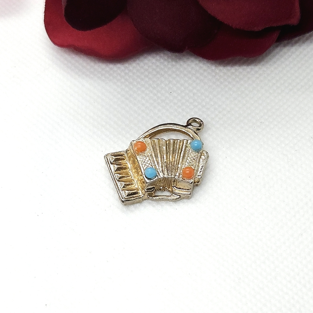 Gold Tone Beaded Accordion Charm or Pendant